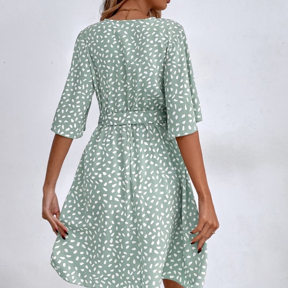 Women's Black & White Polka Dot Wrap Dress - Picture 5 of 11
